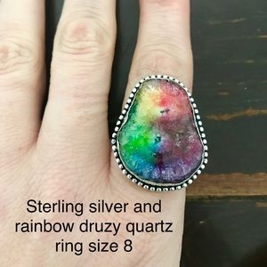 Sterling silver and rainbow druzy quartz ring